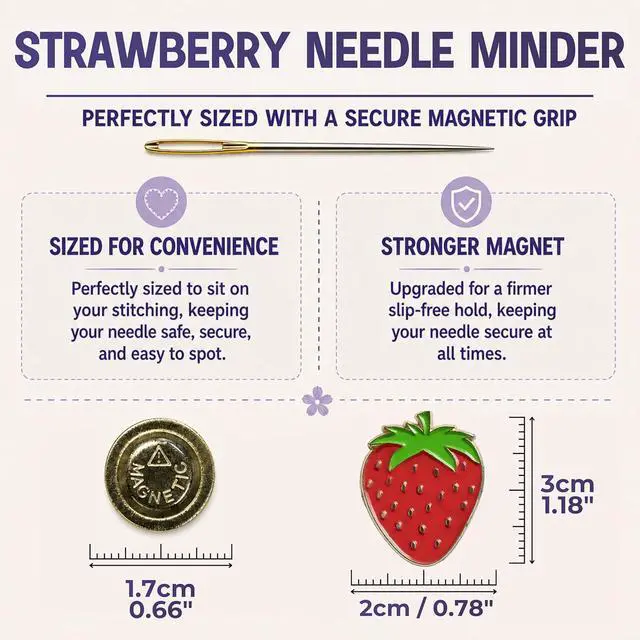 Alt view image 2 of 7 - The Quilted Bear Magnetic Needle Minder, Strawberry | Enamel Needle Keeper for Embroidery & Cross Stitch, Secure Holder for Sewing Needles & Pins, Strong Magnet, Sewing Accessory