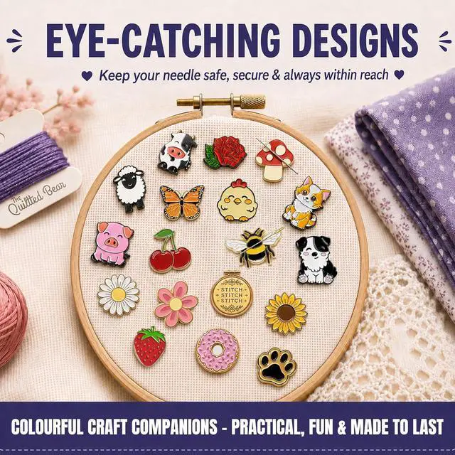 Alt view image 5 of 7 - The Quilted Bear Magnetic Needle Minder, Strawberry | Enamel Needle Keeper for Embroidery & Cross Stitch, Secure Holder for Sewing Needles & Pins, Strong Magnet, Sewing Accessory