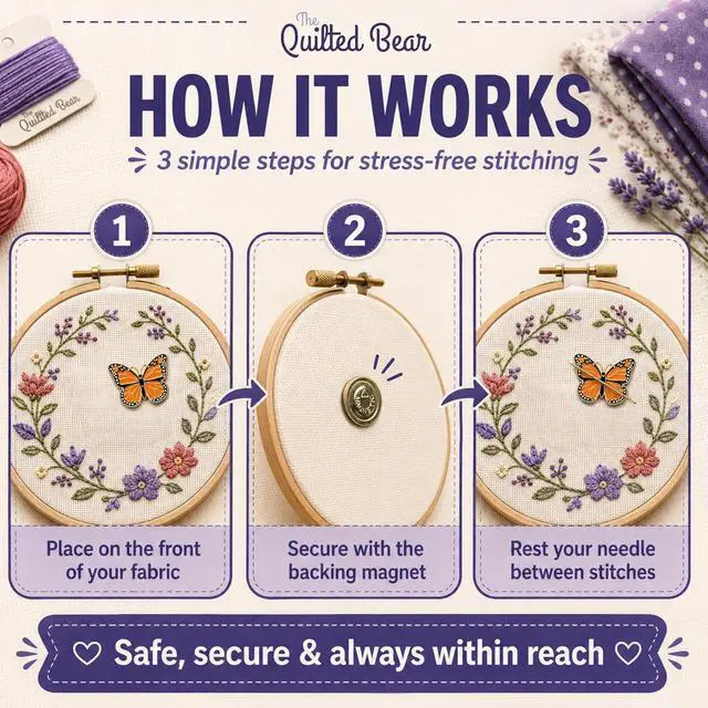 Alt view image 6 of 7 - The Quilted Bear Magnetic Needle Minder, Strawberry | Enamel Needle Keeper for Embroidery & Cross Stitch, Secure Holder for Sewing Needles & Pins, Strong Magnet, Sewing Accessory