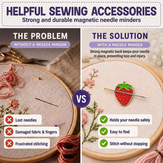 Alt view image 7 of 7 - The Quilted Bear Magnetic Needle Minder, Strawberry | Enamel Needle Keeper for Embroidery & Cross Stitch, Secure Holder for Sewing Needles & Pins, Strong Magnet, Sewing Accessory