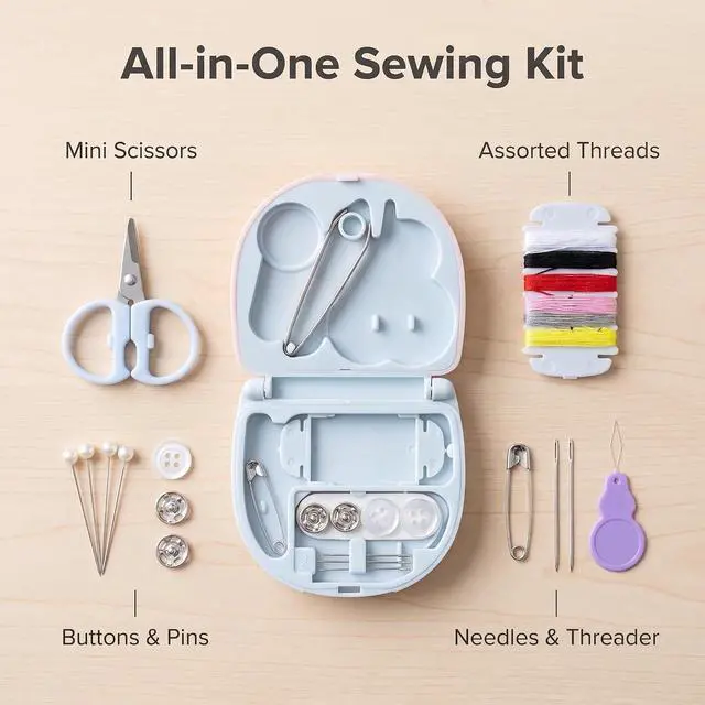 Alt view image 5 of 7 - 2 Pack Mini Travel Sewing Kit Emergency Repair with Plastic Case | Min, DIY Supplies, Portable Tool Kits, Plastic Box, Beginner Friendly, Threads, Scissors, Hand Needles, Emergency Repair