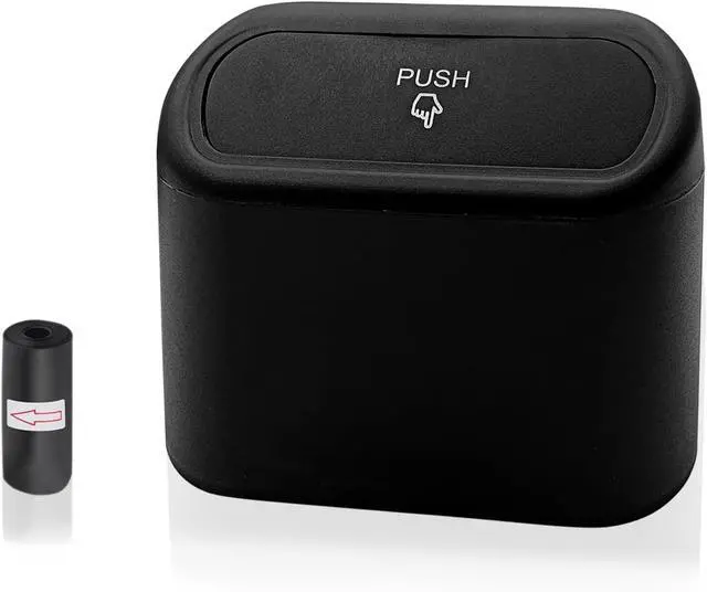 Main image of Car Trash Can, Mini Portable Car Bin with Lid & with 1 Roll Trash Bag, Leakproof Hanging Cars Storage Bag Container for Car, Home and Office (Black)