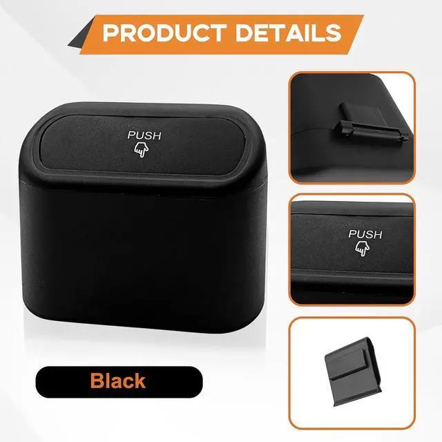 Alt view image 3 of 7 - Car Trash Can, Mini Portable Car Bin with Lid & with 1 Roll Trash Bag, Leakproof Hanging Cars Storage Bag Container for Car, Home and Office (Black)