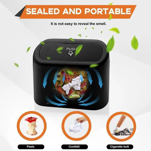 Alt view image 4 of 7 - Car Trash Can, Mini Portable Car Bin with Lid & with 1 Roll Trash Bag, Leakproof Hanging Cars Storage Bag Container for Car, Home and Office (Black)