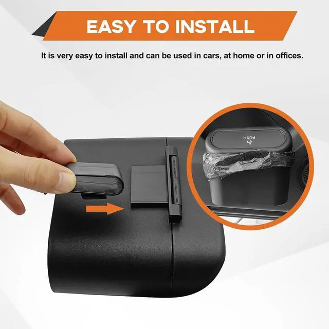 Alt view image 6 of 7 - Car Trash Can, Mini Portable Car Bin with Lid & with 1 Roll Trash Bag, Leakproof Hanging Cars Storage Bag Container for Car, Home and Office (Black)