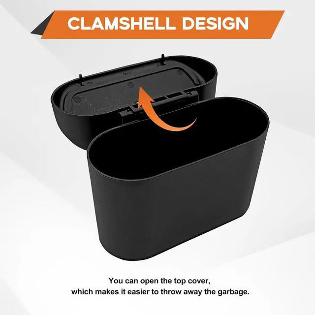 Alt view image 5 of 7 - Car Trash Can, Mini Portable Car Bin with Lid & with 1 Roll Trash Bag, Leakproof Hanging Cars Storage Bag Container for Car, Home and Office (Black)