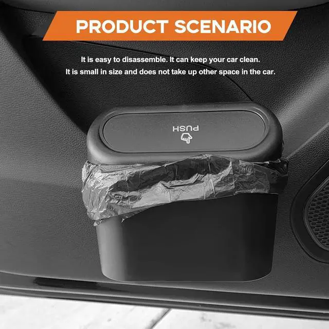 Alt view image 7 of 7 - Car Trash Can, Mini Portable Car Bin with Lid & with 1 Roll Trash Bag, Leakproof Hanging Cars Storage Bag Container for Car, Home and Office (Black)