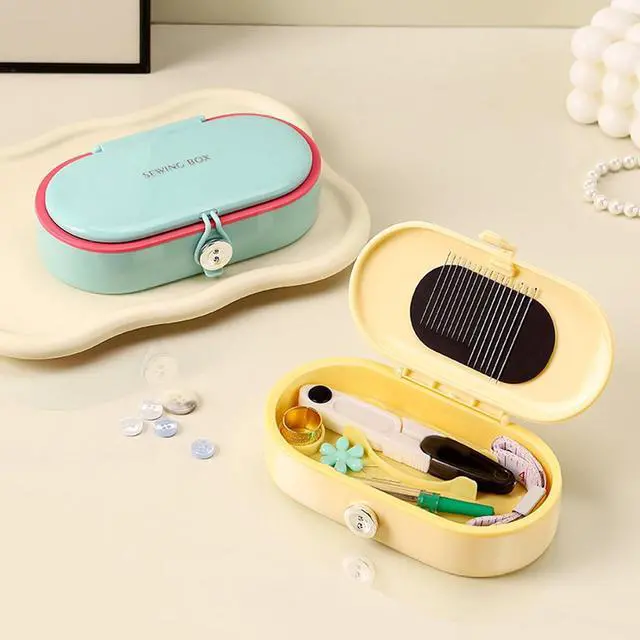 Alt view image 2 of 7 - Portable Sewing Kit for Emergency Repair, Travel Sewing Kit Box with Round Case, Includes Needles, Thread, Scissors, Thimble - Perfect Home & Dorm Essential for Beginners (3 Stylish Colors) (Yellow)