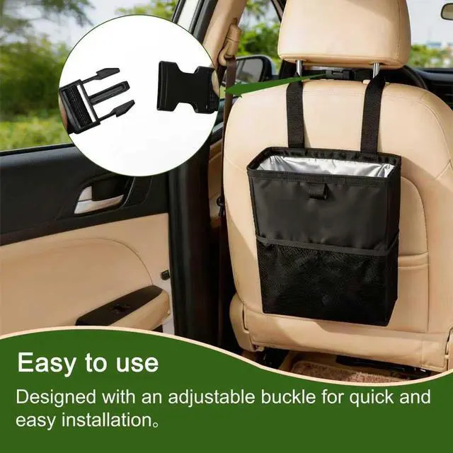 Alt view image 3 of 7 - Car Trash Can, 3.4 Gallons Leak-Proof Hanging Trash Bin with Hook and Loop Lid and Handle, Multipurpose Car Organizer with Storage Pockets for SUV, Truck, RV and Camping