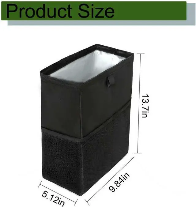 Alt view image 4 of 7 - Car Trash Can, 3.4 Gallons Leak-Proof Hanging Trash Bin with Hook and Loop Lid and Handle, Multipurpose Car Organizer with Storage Pockets for SUV, Truck, RV and Camping