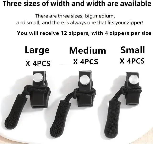 Alt view image 7 of 7 - Zipper Repair Kit, 12pcs 3 Different Size Replacement Zipper Quick Install Detachable Pulls Zip Heads, No Sewing Required, for Jackets, Luggage, Bags