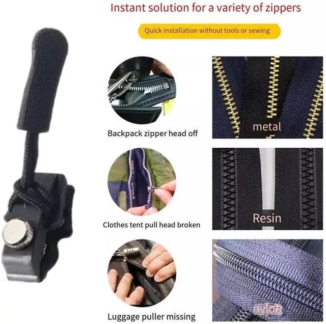 Alt view image 5 of 7 - Zipper Repair Kit, 12pcs 3 Different Size Replacement Zipper Quick Install Detachable Pulls Zip Heads, No Sewing Required, for Jackets, Luggage, Bags