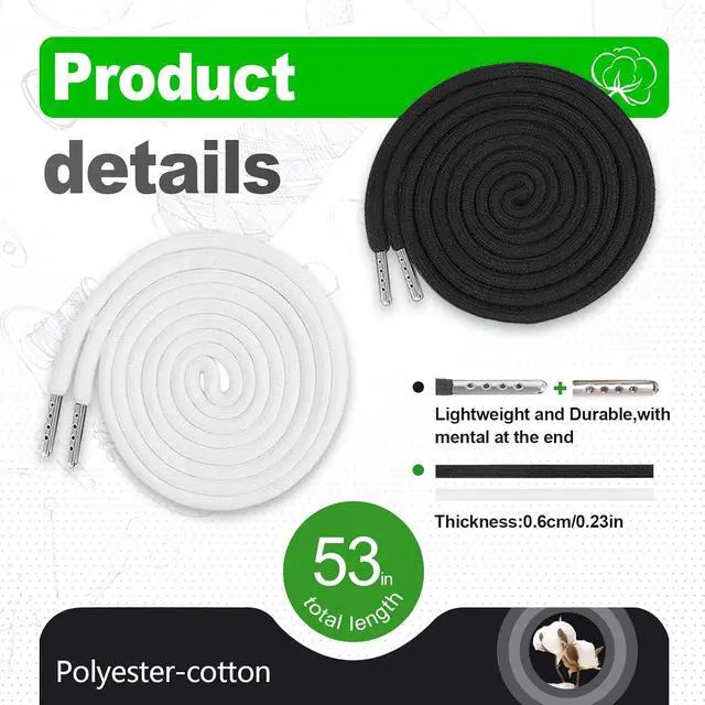 Alt view image 2 of 6 - 15-Piece Drawstring Set 12 Replacement Drawstrings for Pants, Jackets & Hoodies + 3 Drawstring Threader ToolsWhite&Black