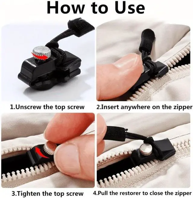 Alt view image 6 of 7 - Zipper Repair Kit, 12pcs 3 Different Size Replacement Zipper Quick Install Detachable Pulls Zip Heads, No Sewing Required, for Jackets, Luggage, Bags
