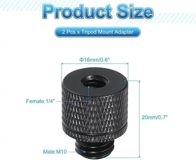 Alt view image 2 of 7 - PATIKIL Tripod Screw Adapter 1/4" Female to M10 Male, 2 Pcs Tripod Nut Connectors Camera Mount Screw Camera Double Head Converter for Microphone Holder Magic Arms Accessories, 20 mm