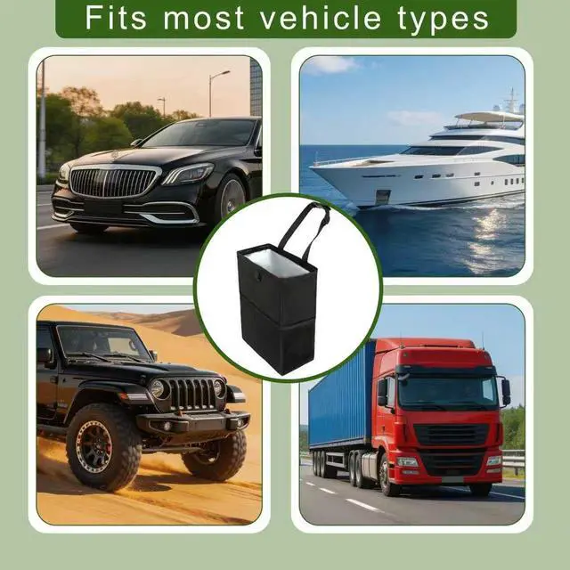 Alt view image 5 of 7 - Car Trash Can, 3.4 Gallons Leak-Proof Hanging Trash Bin with Hook and Loop Lid and Handle, Multipurpose Car Organizer with Storage Pockets for SUV, Truck, RV and Camping