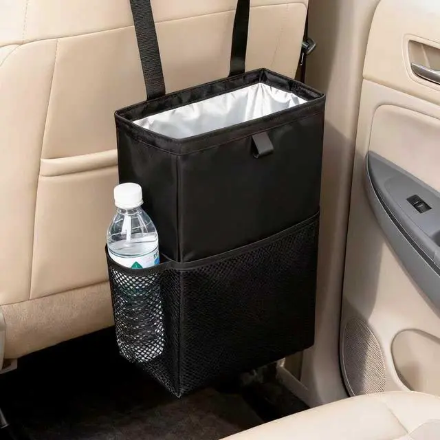 Alt view image 7 of 7 - Car Trash Can, 3.4 Gallons Leak-Proof Hanging Trash Bin with Hook and Loop Lid and Handle, Multipurpose Car Organizer with Storage Pockets for SUV, Truck, RV and Camping
