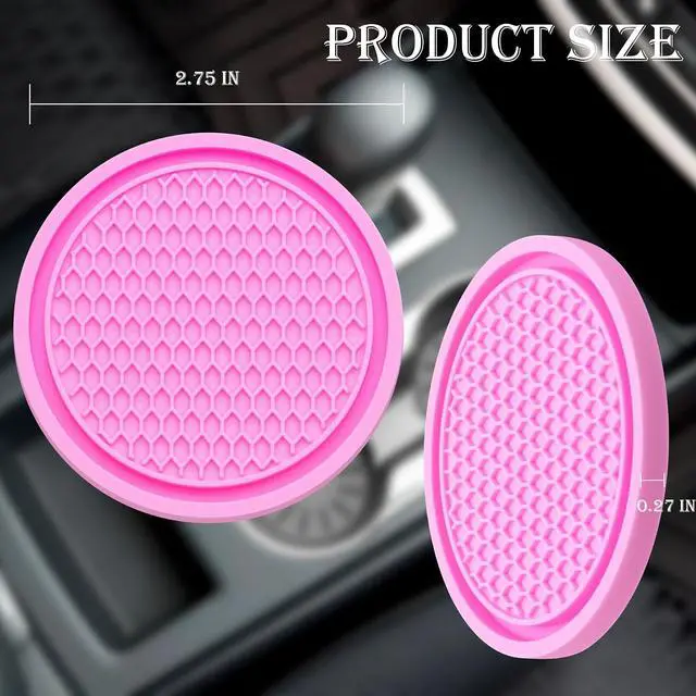 Alt view image 2 of 7 - 2PCS Car Cup Holder Coaster, Universal Auto Non-Slip Cup Holder Coaster, 2.75In Universal Non-Slip Recessed Car Interior Accessories (Pink)