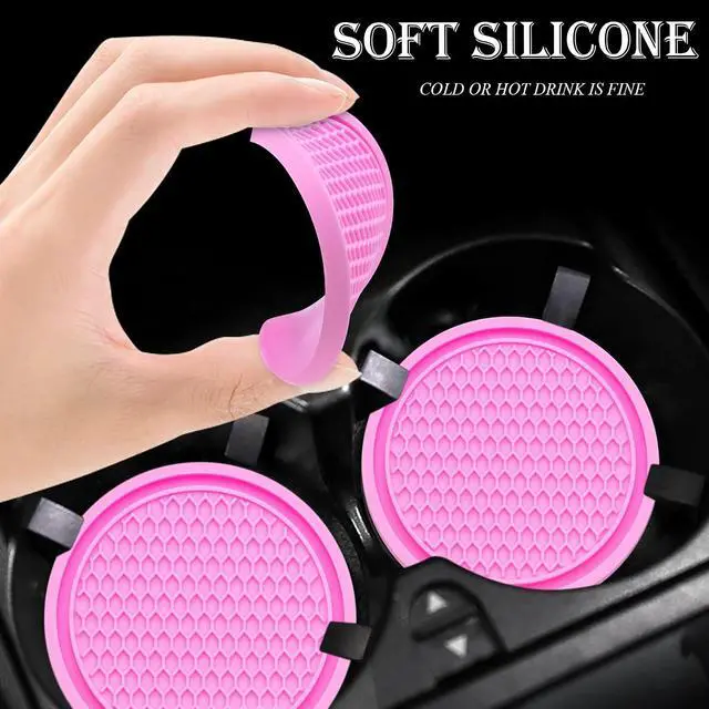 Alt view image 3 of 7 - 2PCS Car Cup Holder Coaster, Universal Auto Non-Slip Cup Holder Coaster, 2.75In Universal Non-Slip Recessed Car Interior Accessories (Pink)