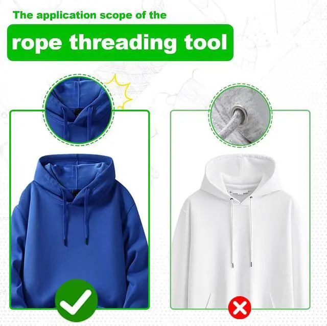 Alt view image 6 of 6 - 15-Piece Drawstring Set 12 Replacement Drawstrings for Pants, Jackets & Hoodies + 3 Drawstring Threader ToolsWhite&Black