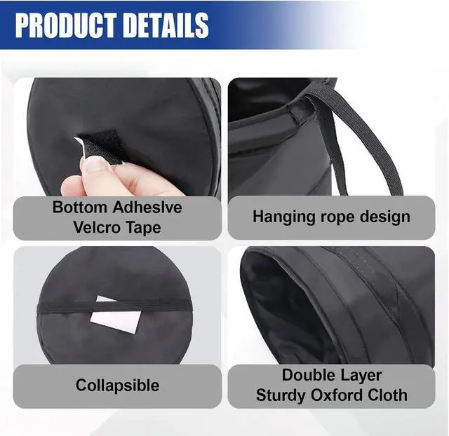 Alt view image 3 of 6 - Collapsible Car Trash Can, Mini Portable Auto Garbage Bag, 1PC | Pop-Up Vehicle Rubbish Bin, Waterproof Waste Basket Bin with Magic Sticker, Hanging Washable Auto Trash Bag