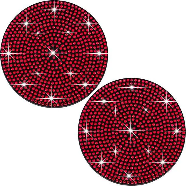 Main image of 2PCS Bling Cup Holder Coaster, 2.75 inch Full Crystal Rhinestone Silicone Anti-Slip Shockproof, Universal Non-Slip Recessed Car Interior Accessories (Black & Red)