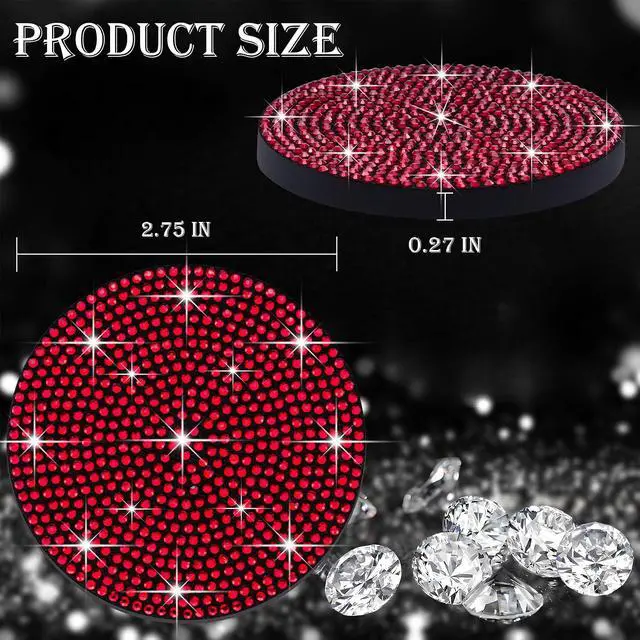Alt view image 2 of 7 - 2PCS Bling Cup Holder Coaster, 2.75 inch Full Crystal Rhinestone Silicone Anti-Slip Shockproof, Universal Non-Slip Recessed Car Interior Accessories (Black & Red)