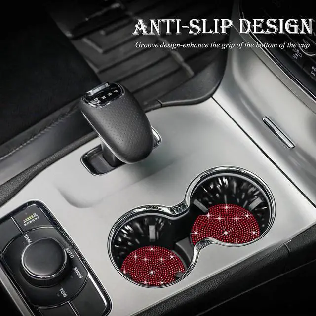 Alt view image 3 of 7 - 2PCS Bling Cup Holder Coaster, 2.75 inch Full Crystal Rhinestone Silicone Anti-Slip Shockproof, Universal Non-Slip Recessed Car Interior Accessories (Black & Red)