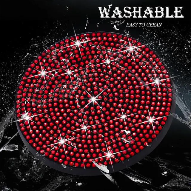 Alt view image 4 of 7 - 2PCS Bling Cup Holder Coaster, 2.75 inch Full Crystal Rhinestone Silicone Anti-Slip Shockproof, Universal Non-Slip Recessed Car Interior Accessories (Black & Red)