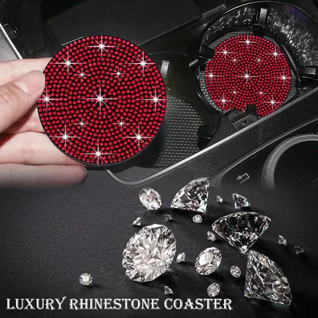 Alt view image 6 of 7 - 2PCS Bling Cup Holder Coaster, 2.75 inch Full Crystal Rhinestone Silicone Anti-Slip Shockproof, Universal Non-Slip Recessed Car Interior Accessories (Black & Red)