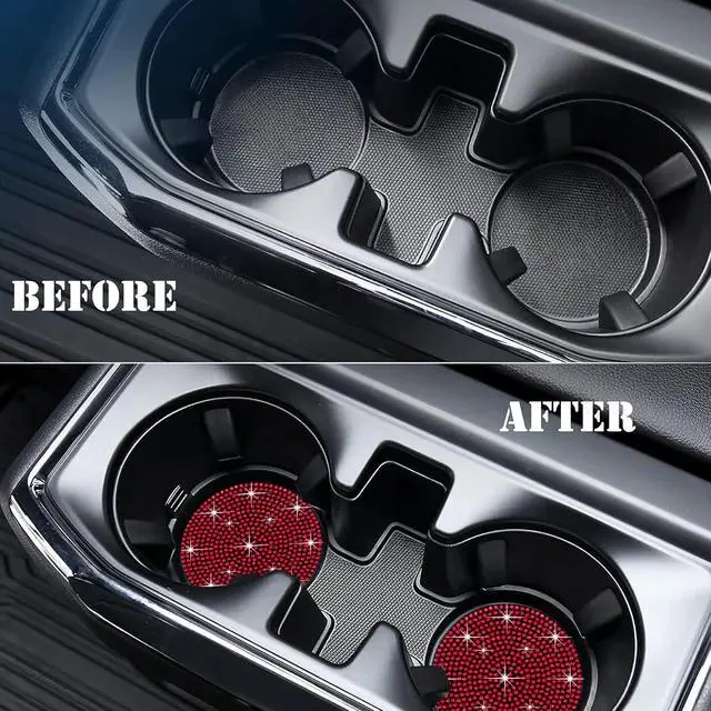 Alt view image 7 of 7 - 2PCS Bling Cup Holder Coaster, 2.75 inch Full Crystal Rhinestone Silicone Anti-Slip Shockproof, Universal Non-Slip Recessed Car Interior Accessories (Black & Red)