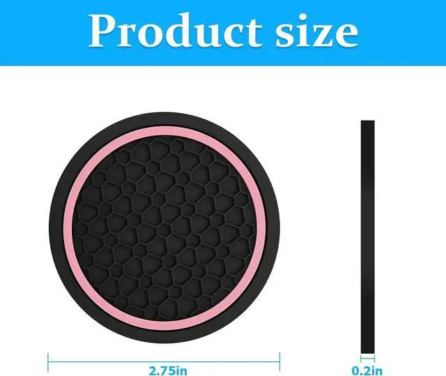 Alt view image 2 of 6 - Mandark 2PCS 2.75 Inch Car Cup Holder Coasters, Non-Slip, Black/Pink, 2PCS | PVC construction, washable waterproof surface, fits most cars, SUVs, and trucks, automotive accessories