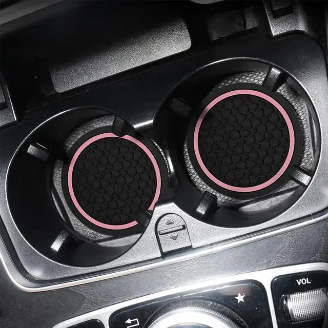 Alt view image 4 of 6 - Mandark 2PCS 2.75 Inch Car Cup Holder Coasters, Non-Slip, Black/Pink, 2PCS | PVC construction, washable waterproof surface, fits most cars, SUVs, and trucks, automotive accessories