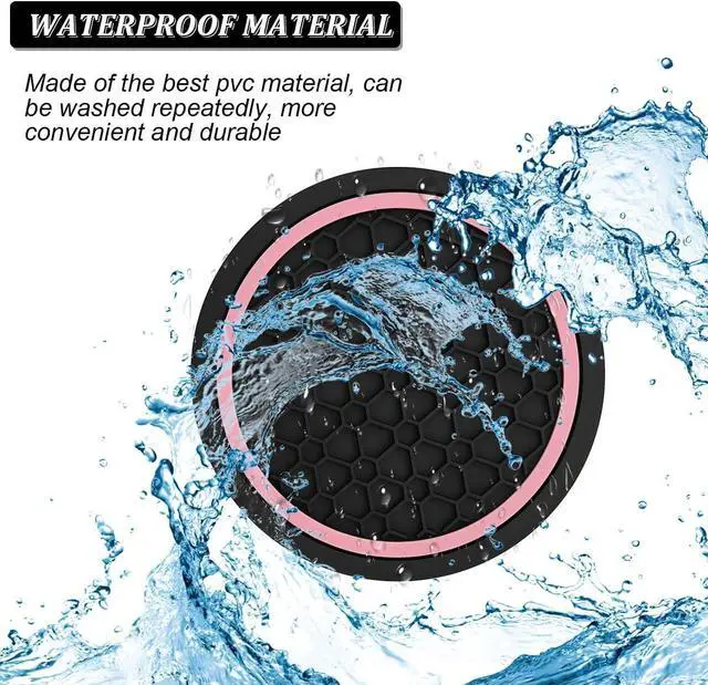Alt view image 5 of 6 - Mandark 2PCS 2.75 Inch Car Cup Holder Coasters, Non-Slip, Black/Pink, 2PCS | PVC construction, washable waterproof surface, fits most cars, SUVs, and trucks, automotive accessories