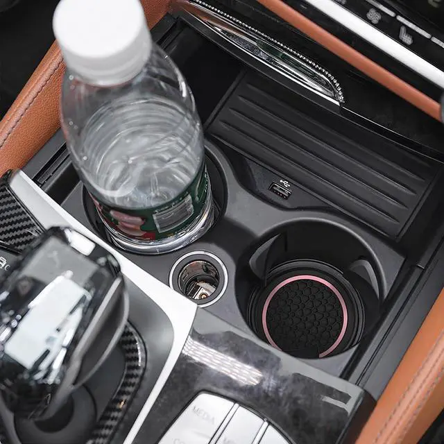 Alt view image 6 of 6 - Mandark 2PCS 2.75 Inch Car Cup Holder Coasters, Non-Slip, Black/Pink, 2PCS | PVC construction, washable waterproof surface, fits most cars, SUVs, and trucks, automotive accessories