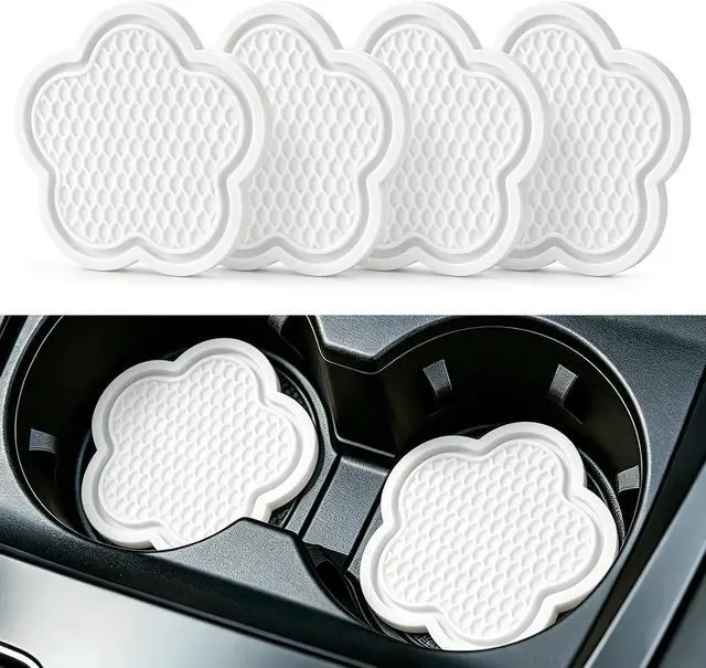 Main image of GaRhomxy Car Cup Holder Coaster, Universal Non-Slip Recessed Flower Shaped Cup Holders, Cute Car Accessories Interior for Women and Man Interior Sets 4 Pack (White)