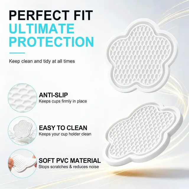 Alt view image 3 of 5 - GaRhomxy Car Cup Holder Coaster, Universal Non-Slip Recessed Flower Shaped Cup Holders, Cute Car Accessories Interior for Women and Man Interior Sets 4 Pack (White)