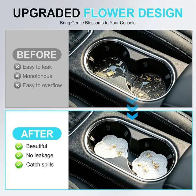 Alt view image 5 of 5 - GaRhomxy Car Cup Holder Coaster, Universal Non-Slip Recessed Flower Shaped Cup Holders, Cute Car Accessories Interior for Women and Man Interior Sets 4 Pack (White)