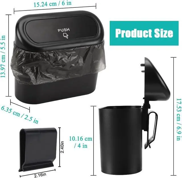 Alt view image 2 of 7 - Accmor Car Trash Can with Lid, Leakproof Vehicle Garbage Organizer Holder Bin with 60 Pcs Trash Bags, Mini Auto Dustbin Interior Accessories Storage Container for SUV, Office, Home