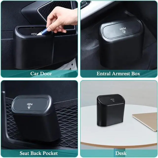 Alt view image 6 of 7 - Accmor Car Trash Can with Lid, Leakproof Vehicle Garbage Organizer Holder Bin with 60 Pcs Trash Bags, Mini Auto Dustbin Interior Accessories Storage Container for SUV, Office, Home