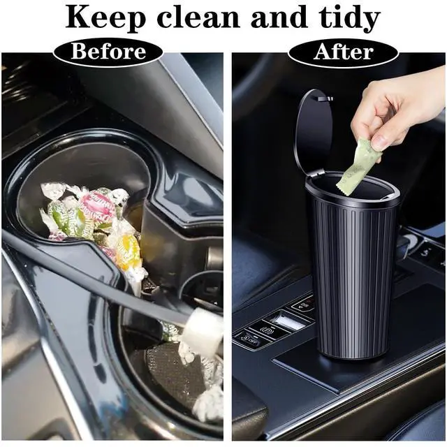Alt view image 2 of 6 - Car Trash Can Bin with Lid - Car Garbage Can Cup Holder-Universal Leakproof Vehicle Garbage Can Bin with 20pcs Trash Bags-Car Organizers and Storage for Front Back Seat Accessories