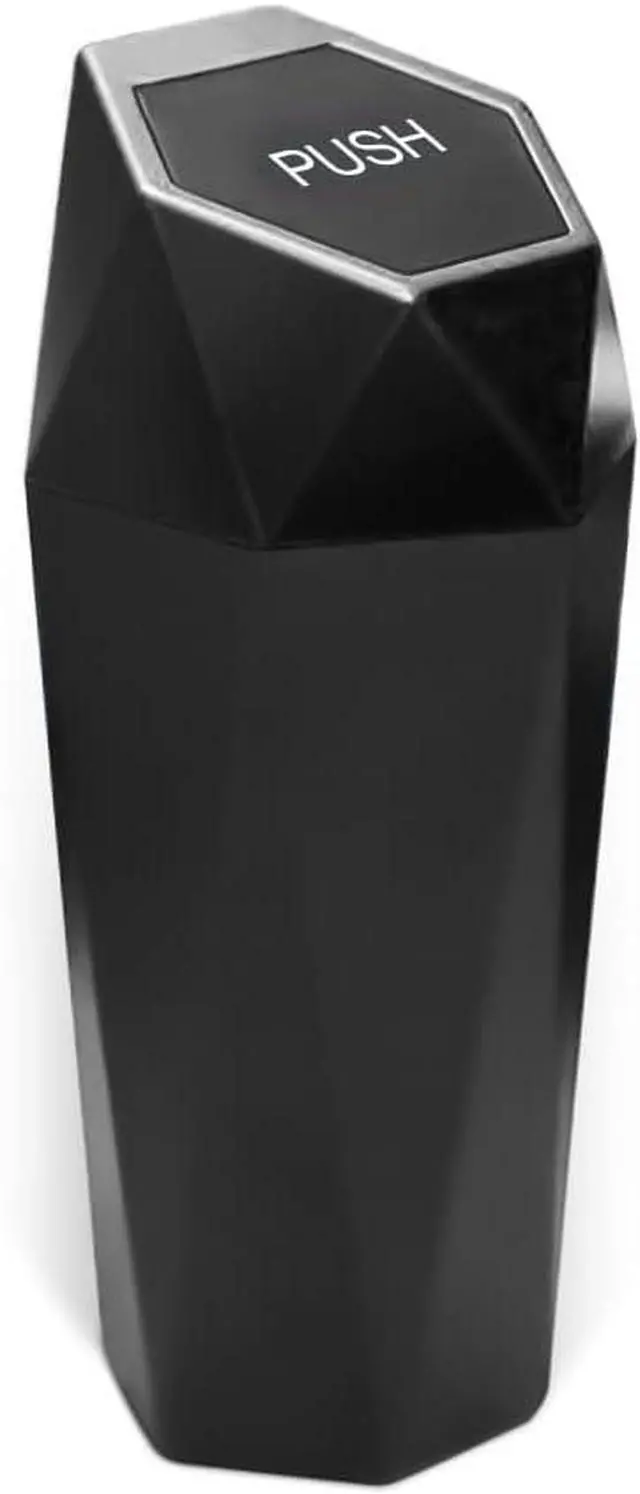 Main image of Mini Portable Car Trash Can with Lid, Style 1, Black | compact design, waterproof surface, diamond pattern, for vehicles offices kitchens and homes, interior storage use