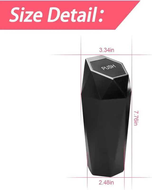Alt view image 2 of 7 - Mini Portable Car Trash Can with Lid, Style 1, Black | compact design, waterproof surface, diamond pattern, for vehicles offices kitchens and homes, interior storage use