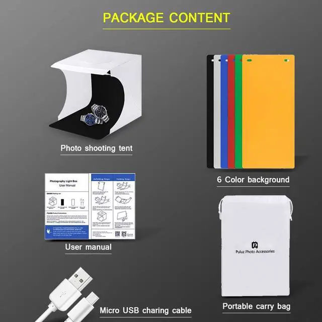 Alt view image 7 of 7 - Mini Photo Studio Tent Jewelry Light Box Kit, SENLIXIN Portable Foldable Small Home Photography Studio Light Box Booth Shooting Tent with LED Light Strips - with 6 Color Background (20x20x20cm)