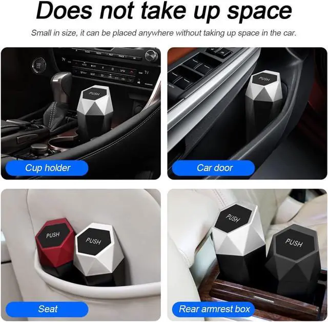 Alt view image 4 of 7 - Mini Portable Car Trash Can with Lid, Style 1, Black | compact design, waterproof surface, diamond pattern, for vehicles offices kitchens and homes, interior storage use