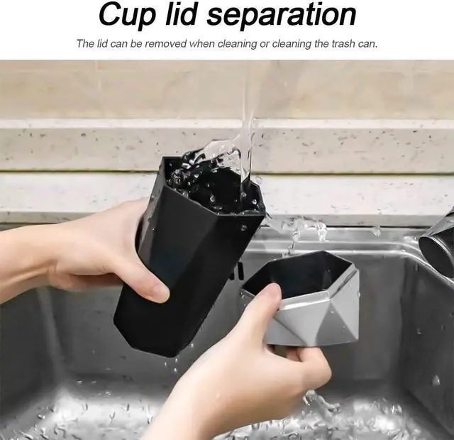 Alt view image 5 of 7 - Mini Portable Car Trash Can with Lid, Style 1, Black | compact design, waterproof surface, diamond pattern, for vehicles offices kitchens and homes, interior storage use