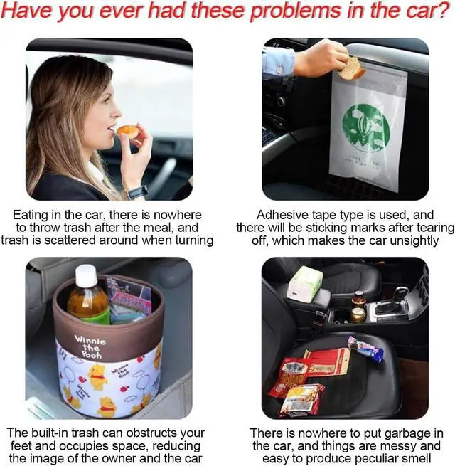 Alt view image 6 of 7 - Mini Portable Car Trash Can with Lid, Style 1, Black | compact design, waterproof surface, diamond pattern, for vehicles offices kitchens and homes, interior storage use