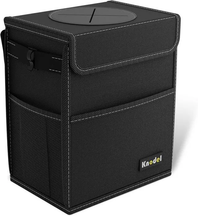 Main image of K KNODEL 2 Gallon Black Leak-Proof Waterproof Car Trash Can with Lid | Waterproof Car Garbage Can with Liner, Hanging Trash Bag for Car, Suv, Van, Truck