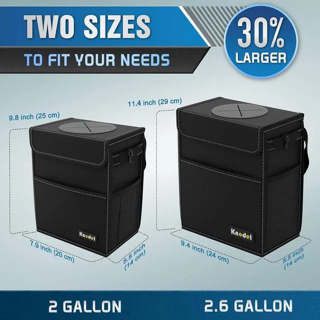 Alt view image 2 of 6 - K KNODEL 2 Gallon Black Leak-Proof Waterproof Car Trash Can with Lid | Waterproof Car Garbage Can with Liner, Hanging Trash Bag for Car, Suv, Van, Truck