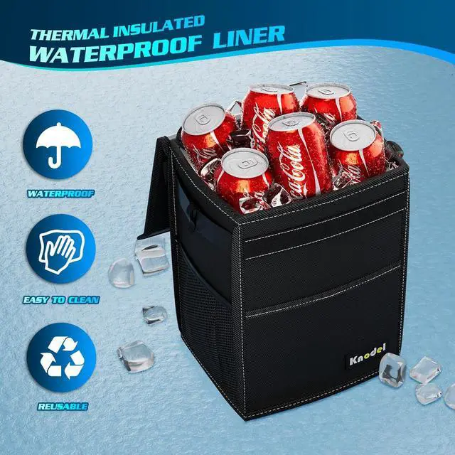 Alt view image 4 of 6 - K KNODEL 2 Gallon Black Leak-Proof Waterproof Car Trash Can with Lid | Waterproof Car Garbage Can with Liner, Hanging Trash Bag for Car, Suv, Van, Truck